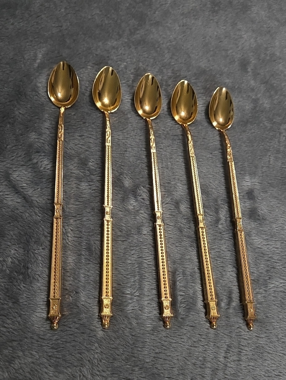 Rare Set Of Vintage Giraud Limoges France 5 Piece Tea Spoon Gold With Flowers